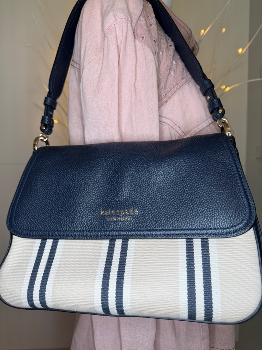Kate Spar NWOT denim/leather adj crossbody removable strap or shoulder bag!